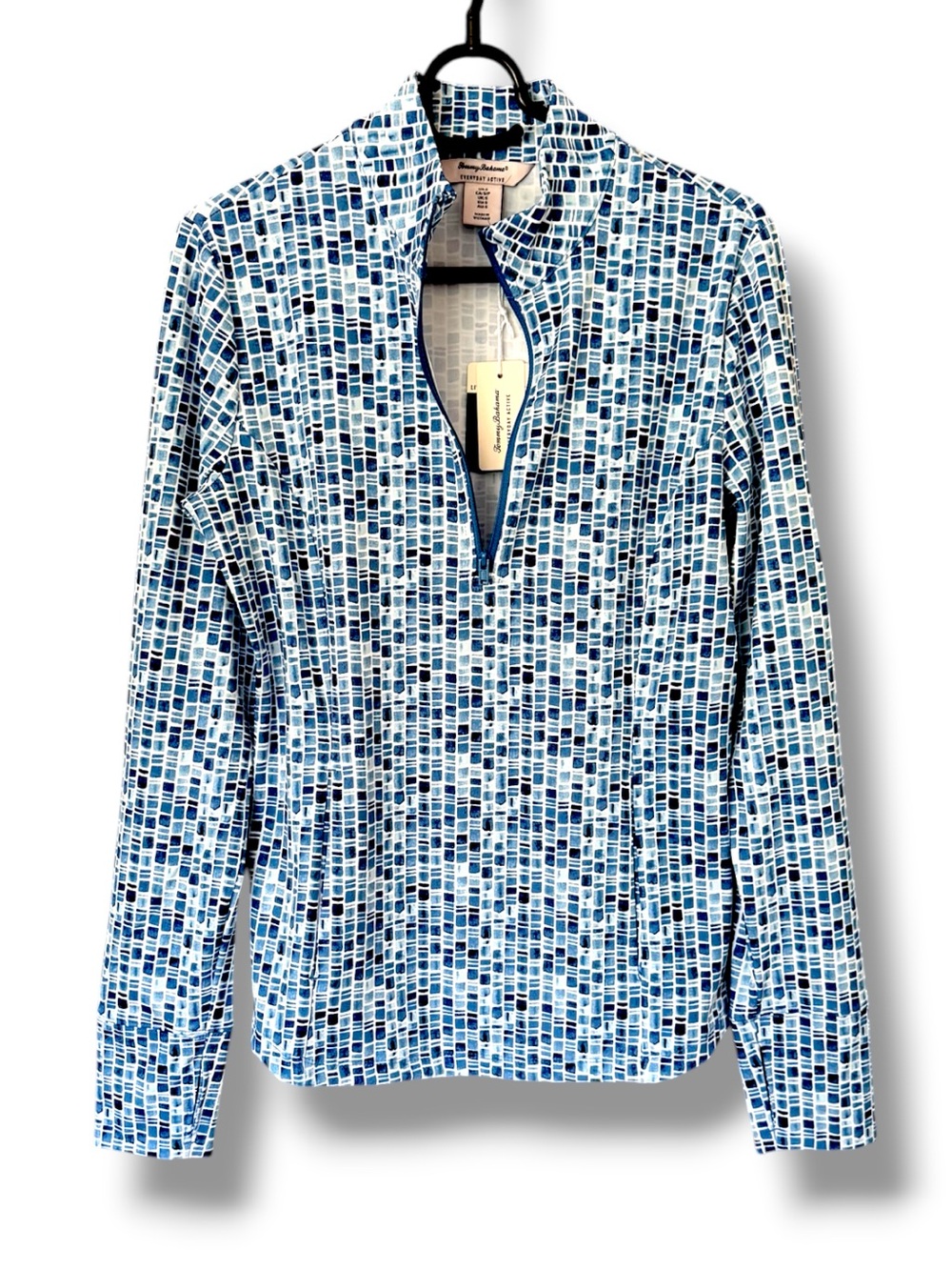 Tommy Bahama Blue and White Mosaic Long-Sleeve Quarter-Zip